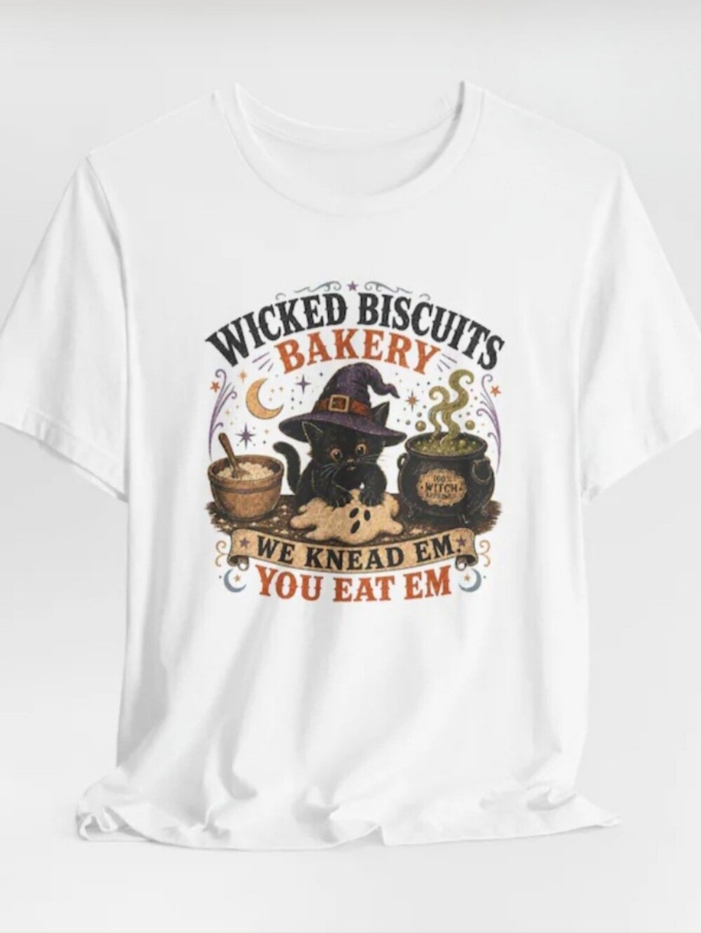 Wicked Biscuits Bakery Halloween T-Shirt – “We Knead Em, You Eat Em” – Large NWT